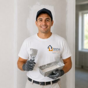 Professional drywall repair technician holding drywall tools in Phoenix, AZ